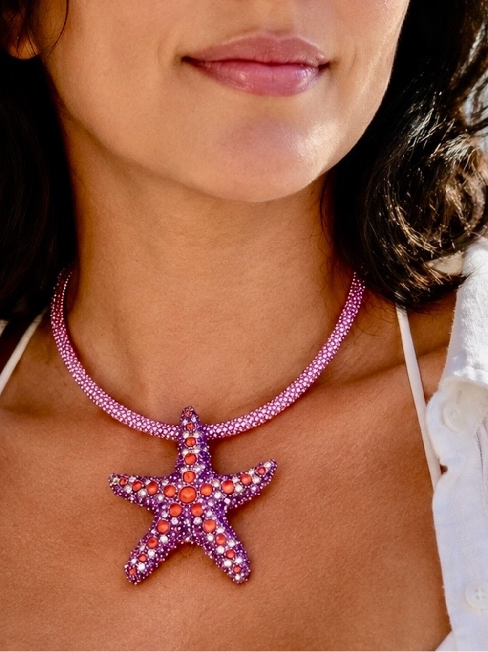NWT Betsy Johnson Starfish Pendent Necklace -Purple, Pink and Coral Coastal Glam